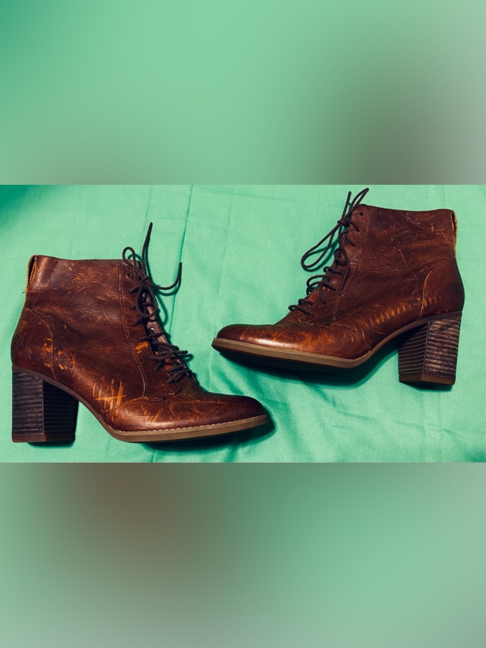 Timberland Lace Up High Heel Leather Boots Women's Size 9.5